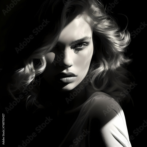 Dramatic black and white portrait with strong shadow