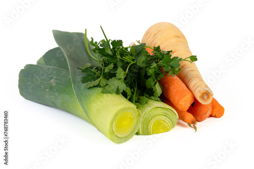 Vegetable mix, carrot parsnip, leak and parsley mirepoix photo