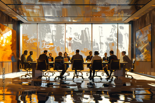 Corporate Executives in Conference Room: A Modern Twist in Light Bronze and Gray