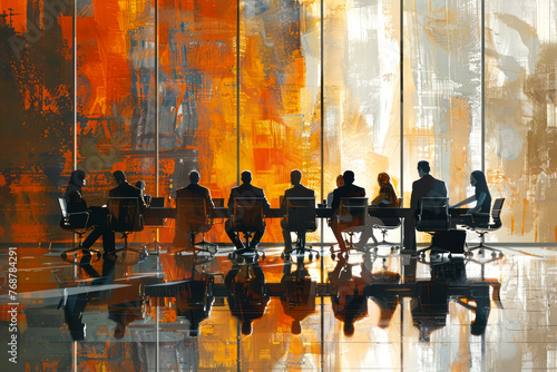 Wallpaper Mural Corporate Executives in Conference Room: Elegant Business Professionals in Light Bronze and Gray Setting Torontodigital.ca