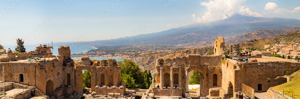 Greek theater in Taormina and Etna Mont