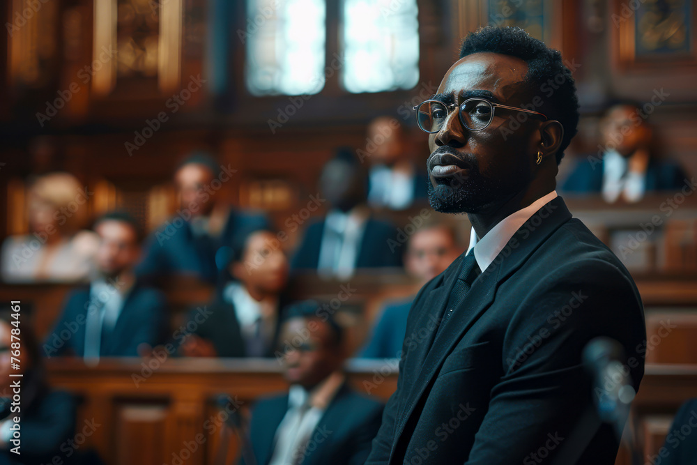 Passionate Public Defender Presenting Case in Court - Cropped Crime Scene Image Passionate Public Defender Presenting Case in Court - Cropped Crime Scene Image