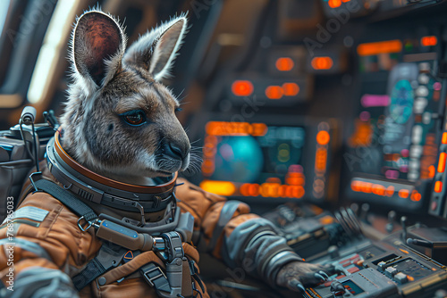Intergalactic Marsupial Pilot Navigates Starship Control Panel Banner