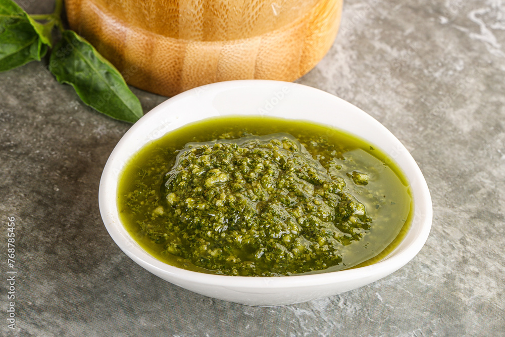 Homemade vegetarian basil pesto sauce Homemade vegetarian basil pesto sauce