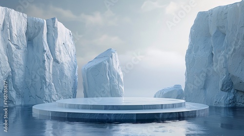 ice podium concept, product podium background with the concept of frozen ice . 3d rendering. ai generative