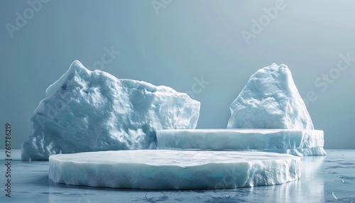 ice podium concept, product podium background with the concept of frozen ice . 3d rendering. ai generative