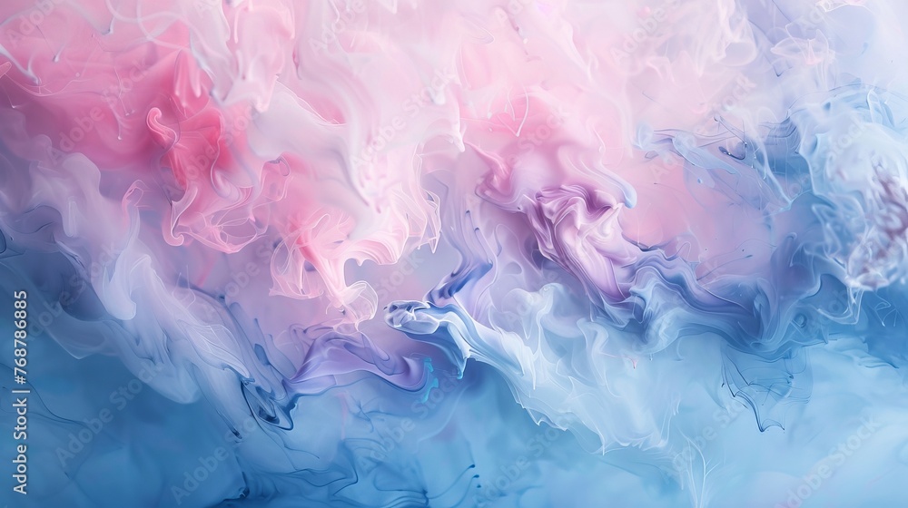 Abstract painting with soft pink and blue colors, creating a minimalist and luxurious artwork with a fluid design. - obrazy, fototapety, plakaty 