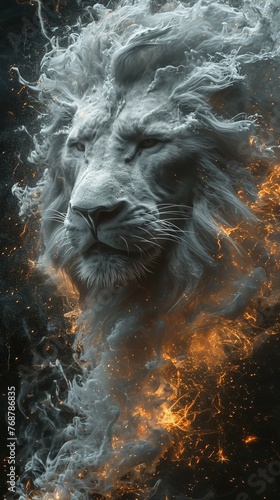 Lion made of smoke, sparks of flame and fire. Zodiac sign Leo