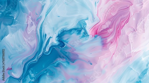 Abstract painting with soft pink and blue colors, creating a minimalist and luxurious artwork with a fluid design.