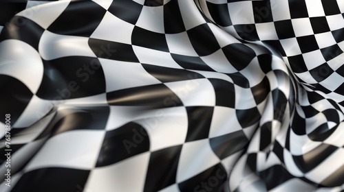 Checkered background with distorted squares. Abstract banner with distortion. Chess pattern. Chessboard surface.  photo