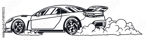 Drifting car vintage emblem monochrome