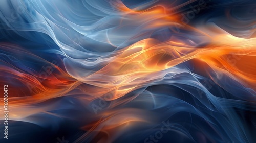 abstract image that combines elements of fire  water  and flora into a seamless  flowing form  with a focus on vibrant blue and orange hues  to dynamic beauty of nature.