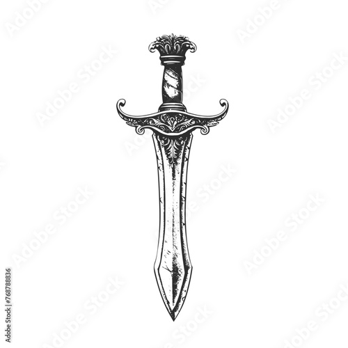 dagger or sword vector doodle sketch isolated on white background