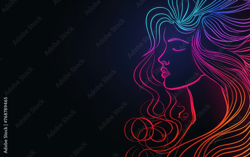 Multicolor neon light drawing, Virgo sign isolated on black background. Glowing line art. Festive concept for Zodiac signs, copy space. Multicolor neon light drawing, Virgo sign isolated on black background. Glowing line art. Festive concept for Zodiac signs, copy space.