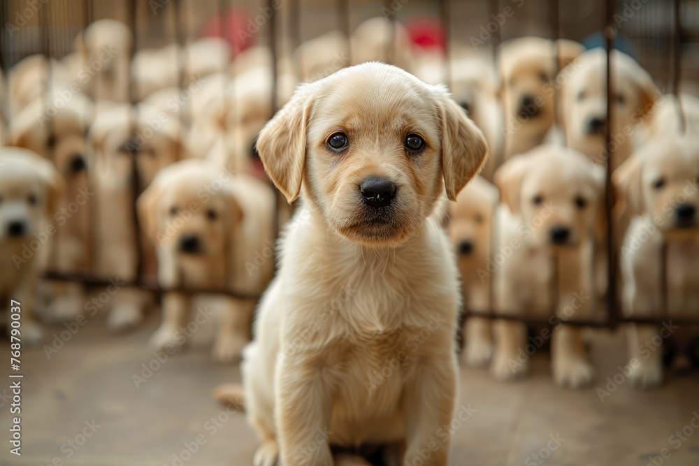 Adorable Labrador Retriever Puppies in Kennel Looking Curious and Playful for Pet Adoption Themes Adorable Labrador Retriever Puppies in Kennel Looking Curious and Playful for Pet Adoption Themes