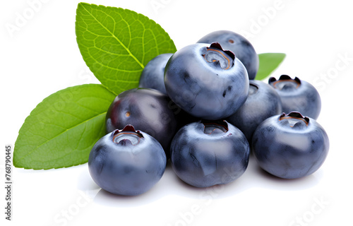 fresh tasty blueberry with leaves isolated on white background