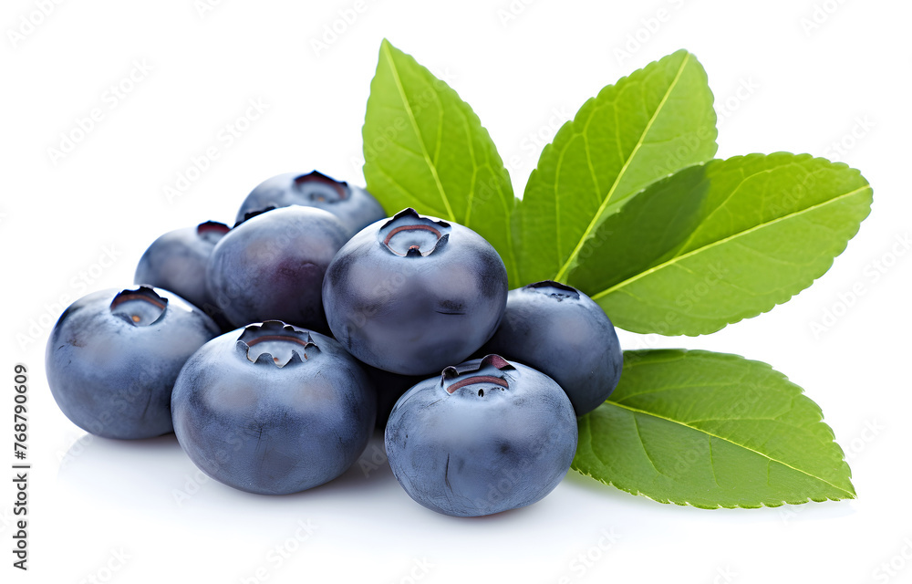 fresh tasty blueberry with leaves isolated on white background fresh tasty blueberry with leaves isolated on white background