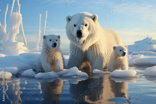 Arctic Wonders: A Polar Bear Family Portrait on Ice Banner © Алинка Пад