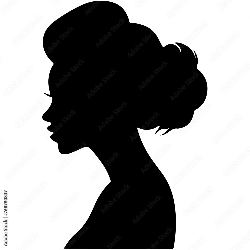 Black vector beautiful woman profile silhouette - fashion or beauty illustration