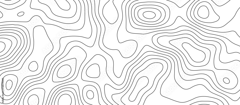 Abstract topographic map patterns, topography line map. The black on white contours topography stylized height of the lines. cotour map and line terrain path. Linear graphics. Vector illustration.
