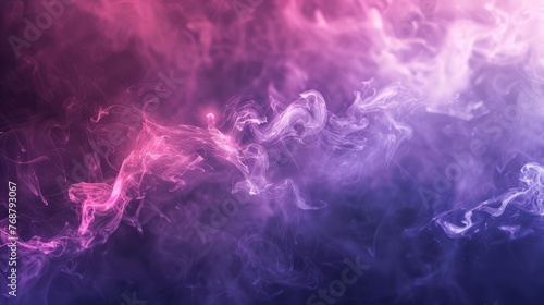Smoke background. Ethereal aura. Pink purple liquid ink mysterious splash cloud hypnotic swirls flow light particles spreading in water wave.