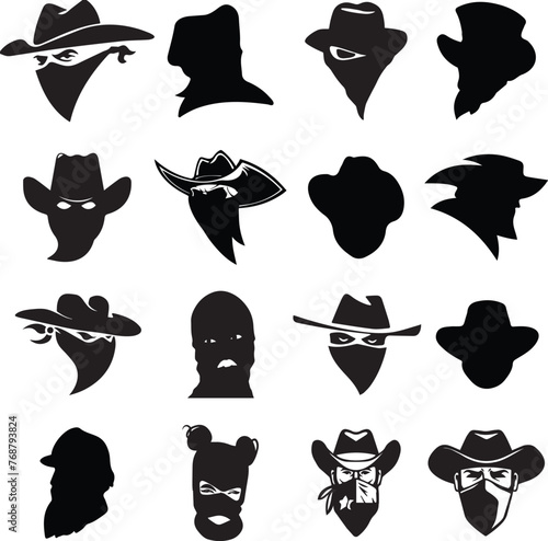 Vector pack of black and white silhouetted men wearing hats and mustaches photo