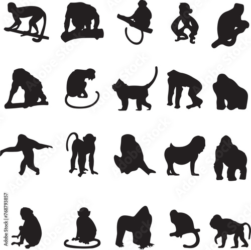 different silhouettes of monkeys and other animals stock vector - 12282393