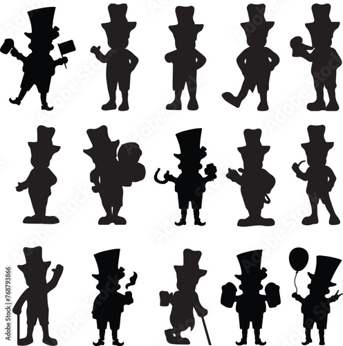 Vector pack of clowns, parade performers, and other characters silhouettes in black and white