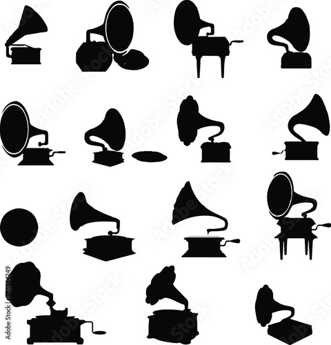 Vector illustration of black silhouettes of musical instruments on a white background