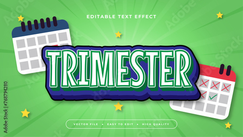 Blue green and white trimester 3d editable text effect - font style