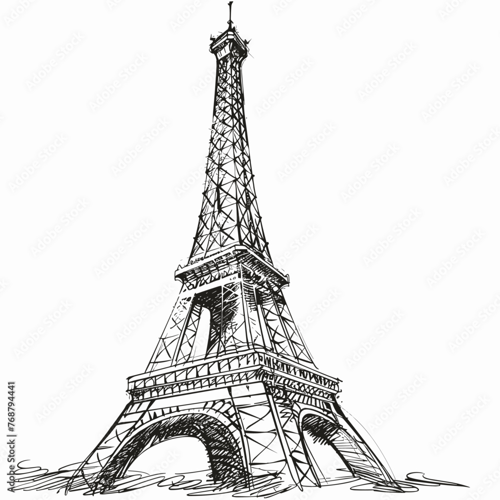 vector eiffel tower with black lines on a white background .Generative AI