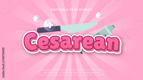 Pink white and gray grey cesarean 3d editable text effect - font style