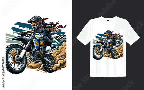 Extreme dirt bike cartoon vector illustration biker t shirt design