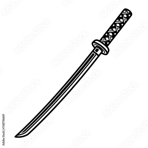 Katana sword vector object or element in vintage black style on white background
