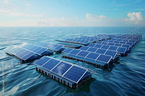 Solar power plants, solar panels on the water, in the ocean, in the sea photo