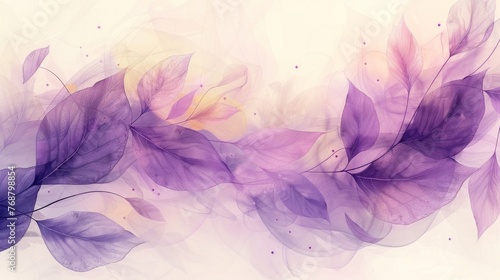 split background featuring soft lavender and pale yellow tones  with subtle leaf-shaped light shapes scattered throughout.