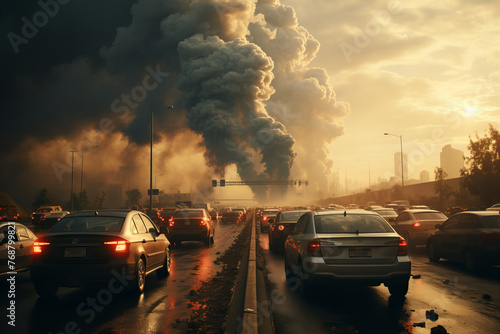 Apocalyptic Vision of Urban Exodus Amidst Catastrophic Event Banner