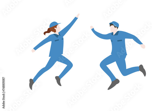 ジャンプする作業員スタッフのイラスト