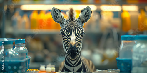 Whimsical Zebra Grocery Shopping Adventure in Modern Jungle - Banner