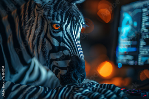 Futuristic Cybernetic Tiger Roaming Neon-Lit Digital Wilderness Banner