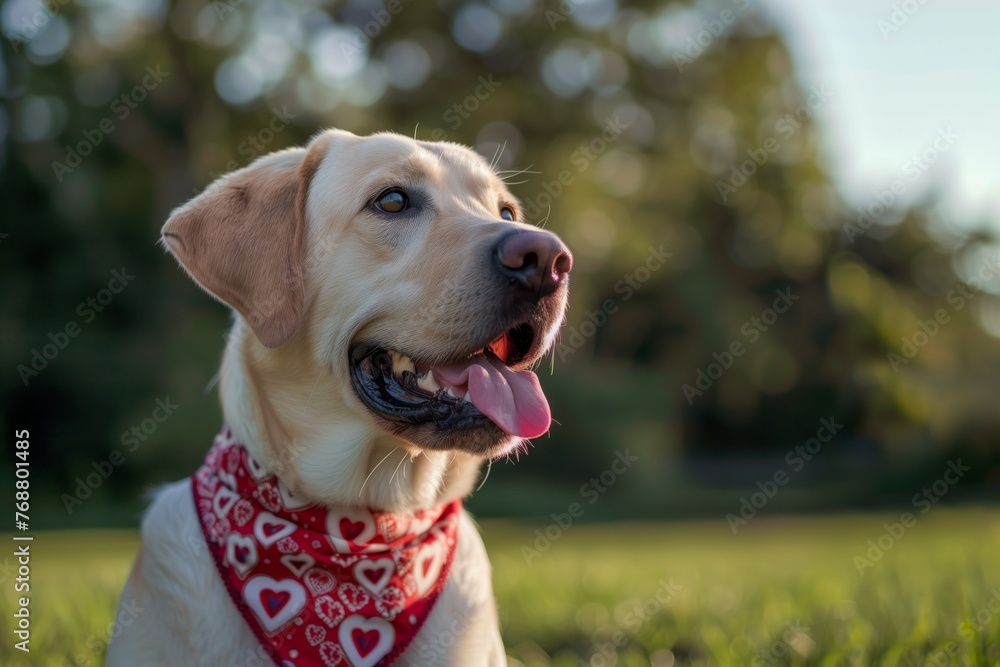 labrador with a heartpatterned bandana around its neck labrador with a heartpatterned bandana around its neck