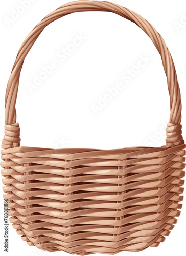 Wicker basket on isolated background. Suitable for decorating spring illustrations, picnics, Easter holidays.