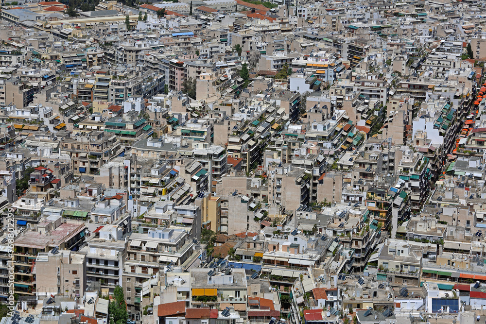 Aerial Athens Cityscape From Mount Lycabettus Sunny Day
