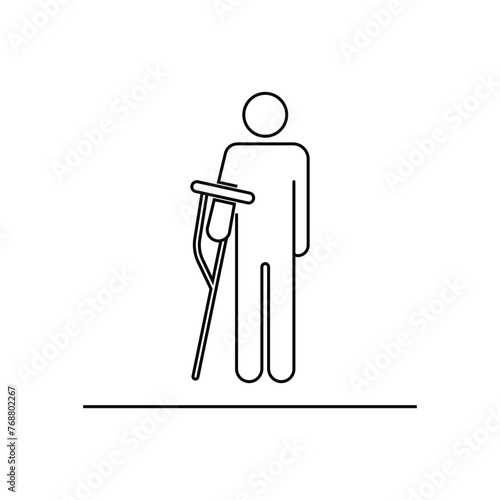 Standing human figure with crutch icon. Public information symbol modern, simple, vector, icon for website design, mobile app, ui. Vector Illustration