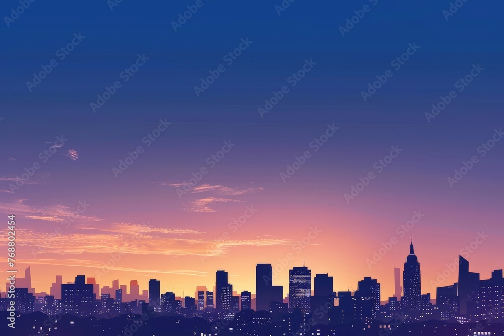 City skyline silhouette against the sunset sky with skyscrapers and buildings City skyline silhouette against the sunset sky with skyscrapers and buildings