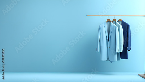 Chic Blue Collection 3D Clothes on Hanger Concept for Fashion Enthusiasts and Retailers