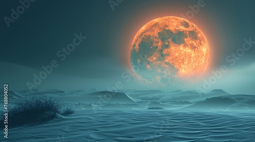 Oversized glowing moon in a minimalistic dune atmosphere  capturing an abstract