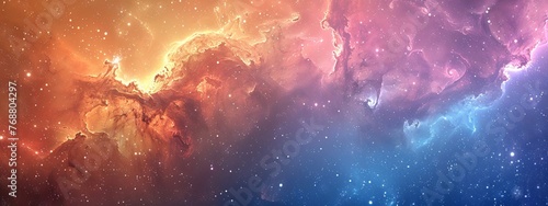 Explore the vastness of space with a split background resembling a dreamy pastel galaxy  filled with swirling nebulae and twinkling stars.