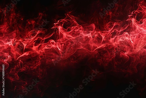 Fiery Red Haze Abstract Smoke Border Isolated on Black, Mysterious Fog Effect Illustration