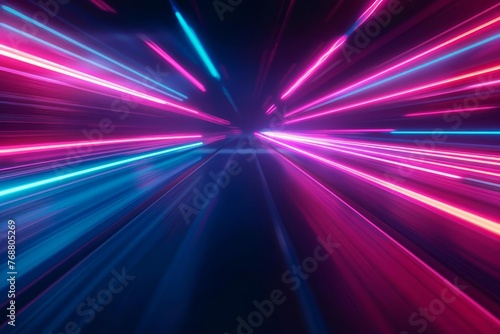 Glowing Neon Speed Lines in Pink and Blue, Futuristic Motion Blur Abstract Background